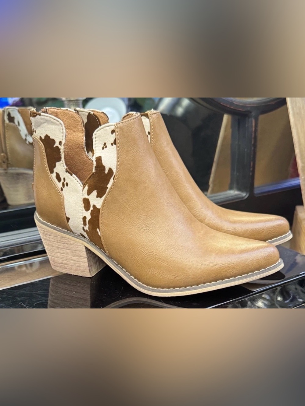 Pierre Dumas Tan Cow Print Western Booties Women 6